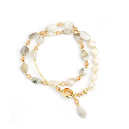 Jade Double-circle Pearl Crystal Bracelet