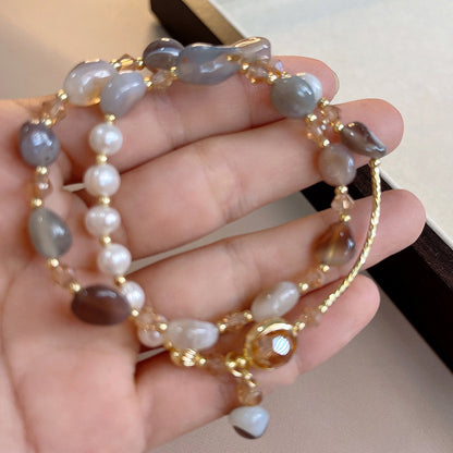 Jade Double-circle Pearl Crystal Bracelet